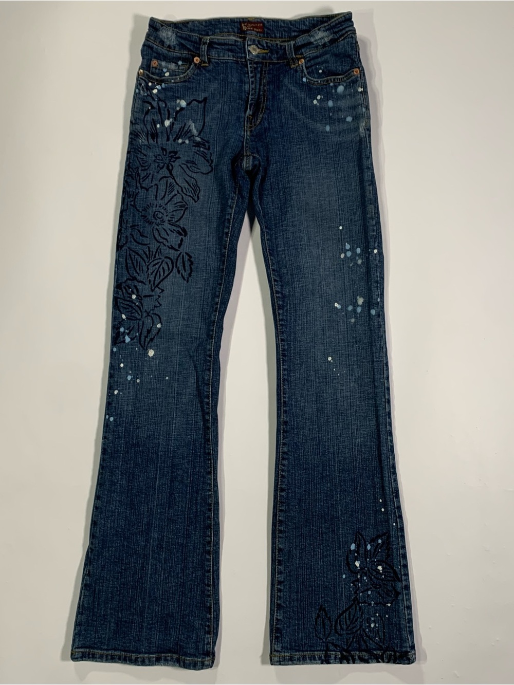 Y2K Wax Jean Floral Paint Splatter Jeans Size 1
